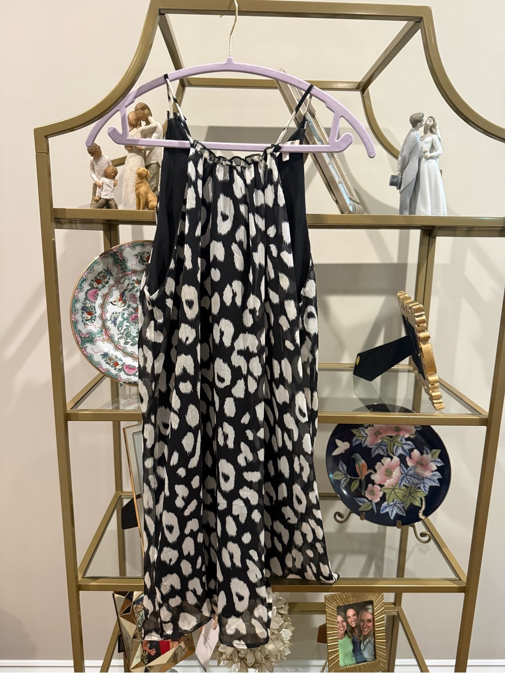 entro Black and White Leopard-Print Halter Dress